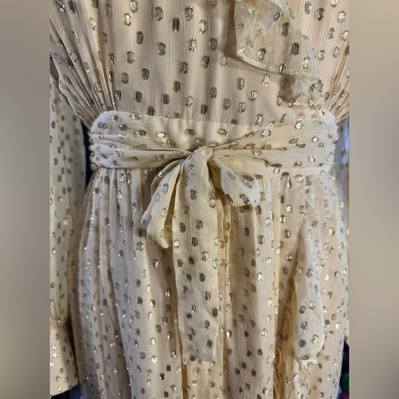 STUNNING Zimmermann Cream Long Sleeve Wrap Dress with Shining Gold Accents - Picture 8 of 16